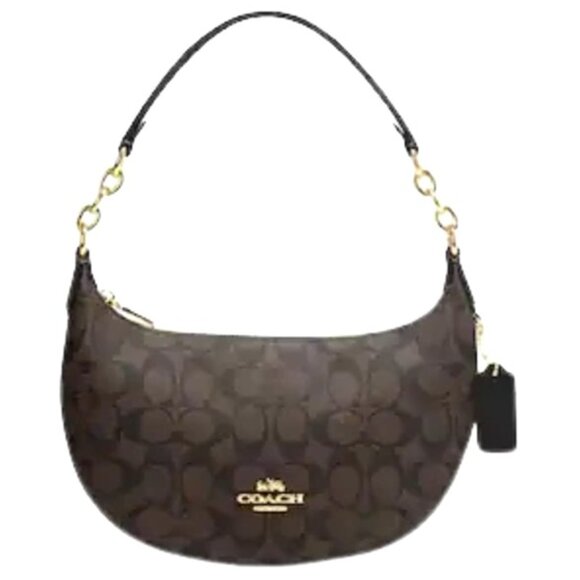 Coach Payton Hobo Handbag In Signature Coated Canvas Brown/Black - Picture 11 of 12
